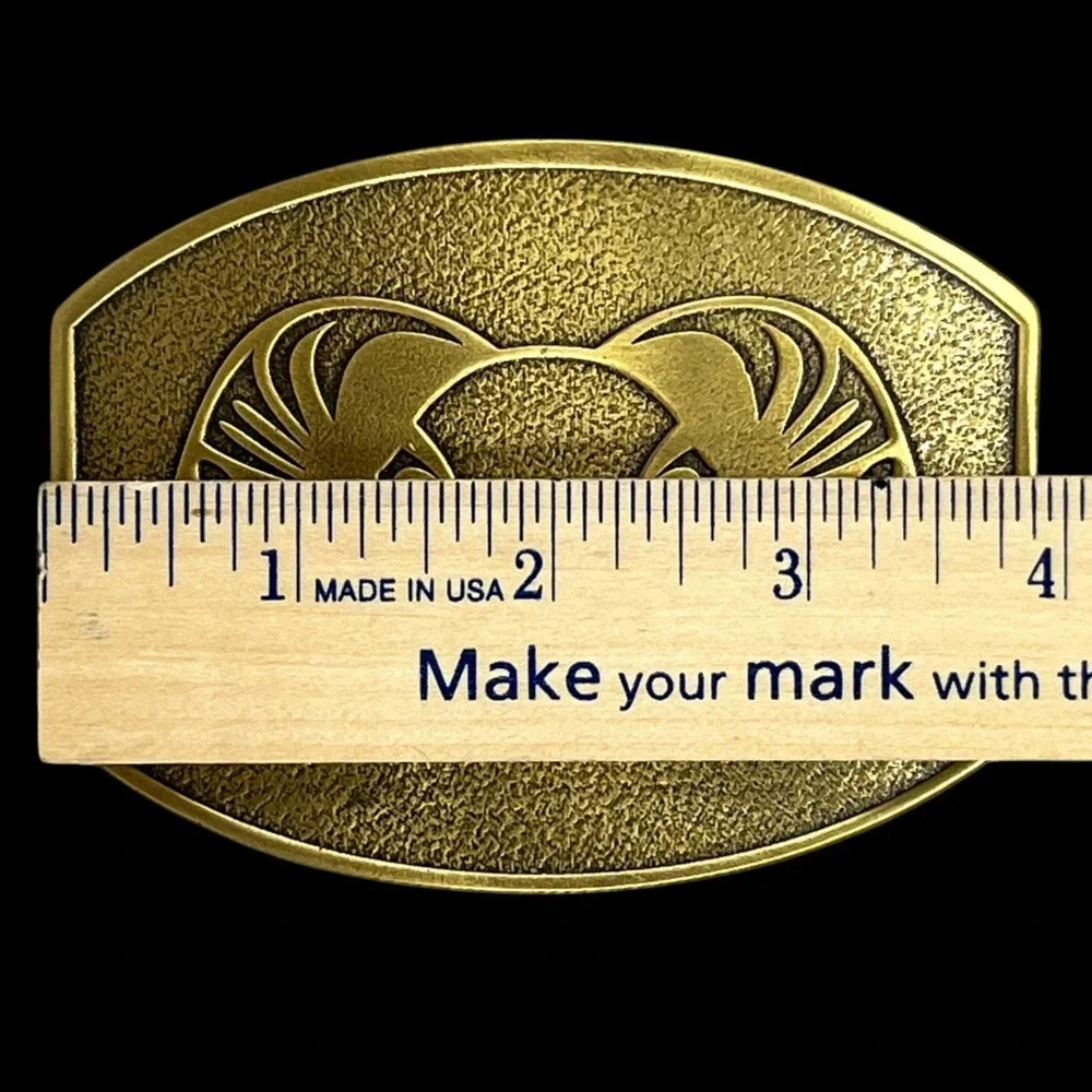 Belt Buckle Tribal Ram Horn Design Unbranded Gold Tone Textured Oval Hardware